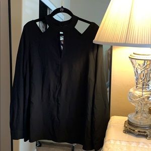 Black long sleeve blouse with cut out neck